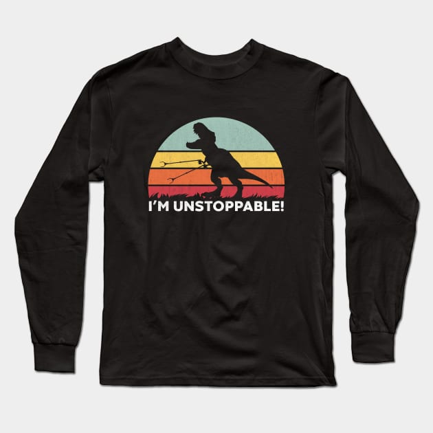 Funny T Rex I'm Unstoppable With Trash Grabber Picker (Stripes) Long Sleeve T-Shirt by vycenlo